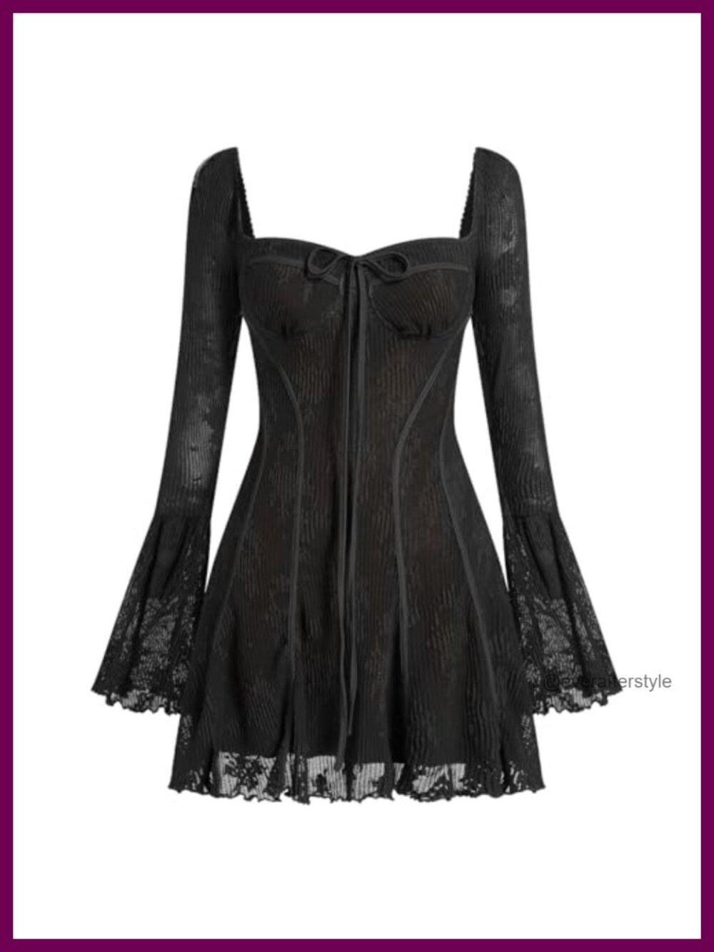 Lace Corset Mini Dress Long Bell Sleeve Sweetheart A-Line Ruffle Party